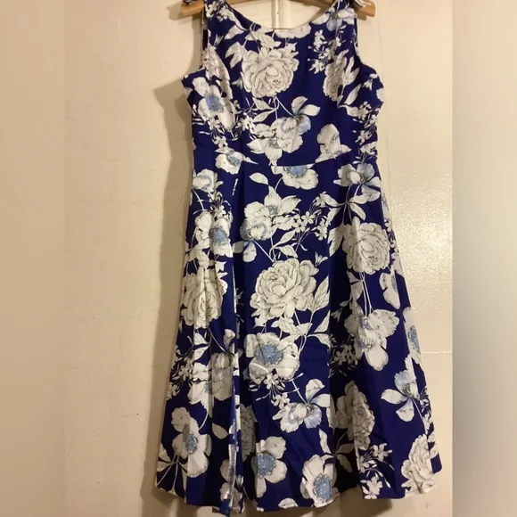 Acevog XL Blue and White Floral Womens Dress High Front Slit - Picture 2 of 7